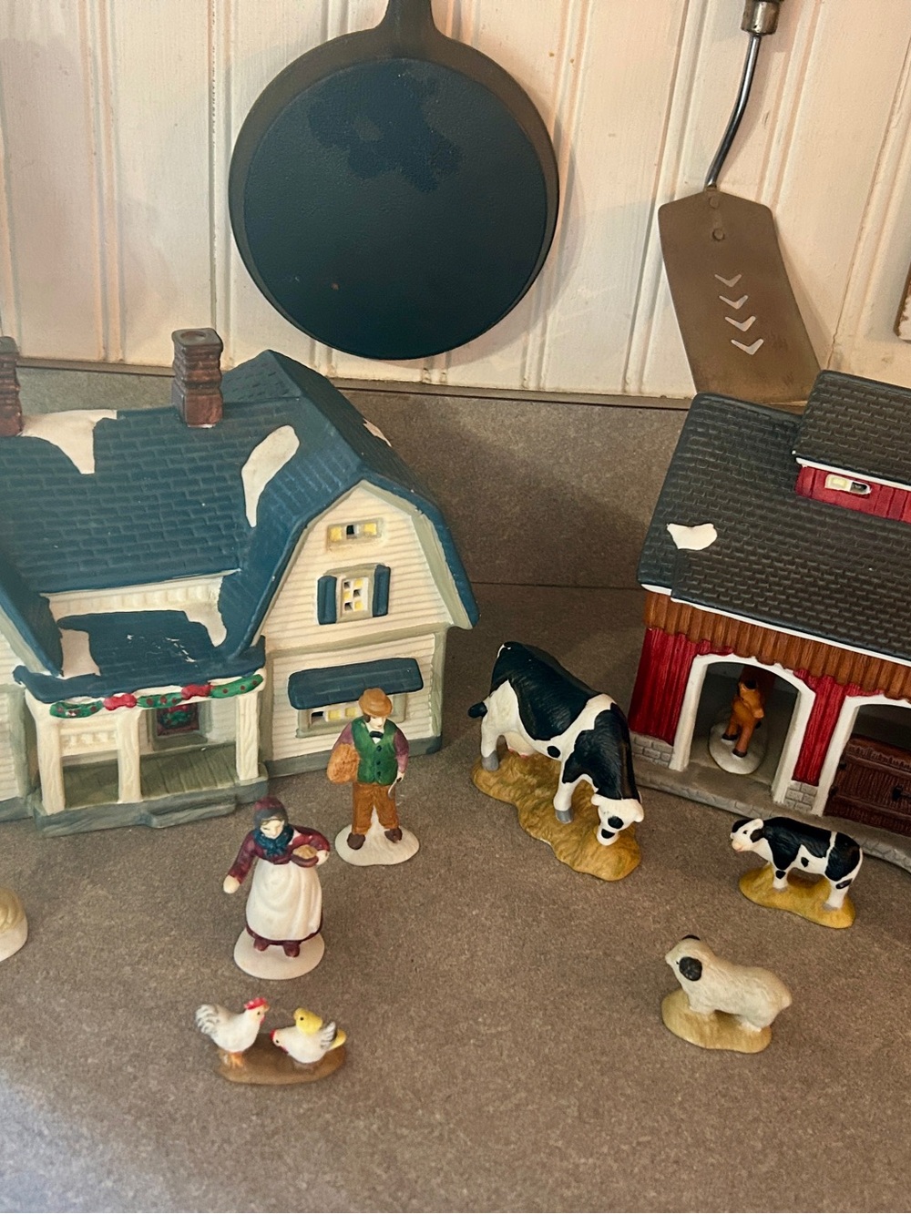 Holiday Time Blue and Red Farmhouse Ceramic Holiday Village Set